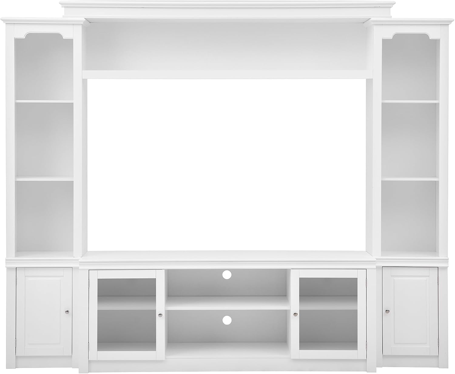 4-Piece Entertainment Center Wall Unit for TVs up to 65', Modern TV Stand with Bookshelves, Glass Doors & 4 Adjustable Shelves, Large Media Console Table with Display Cabinet for Living Room, White