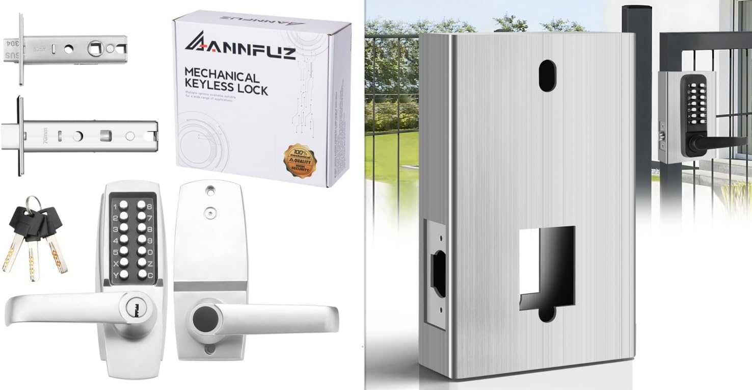GB2024 Gate Lock Box Steel Gate Boxf for ANNFUZ Mechanical Keyless Entry Door Leverwith Handle,Combination Keypad Code Door Lever Lock - for Metal Gates and Fence (NOT for Aluminum) - 2 3/