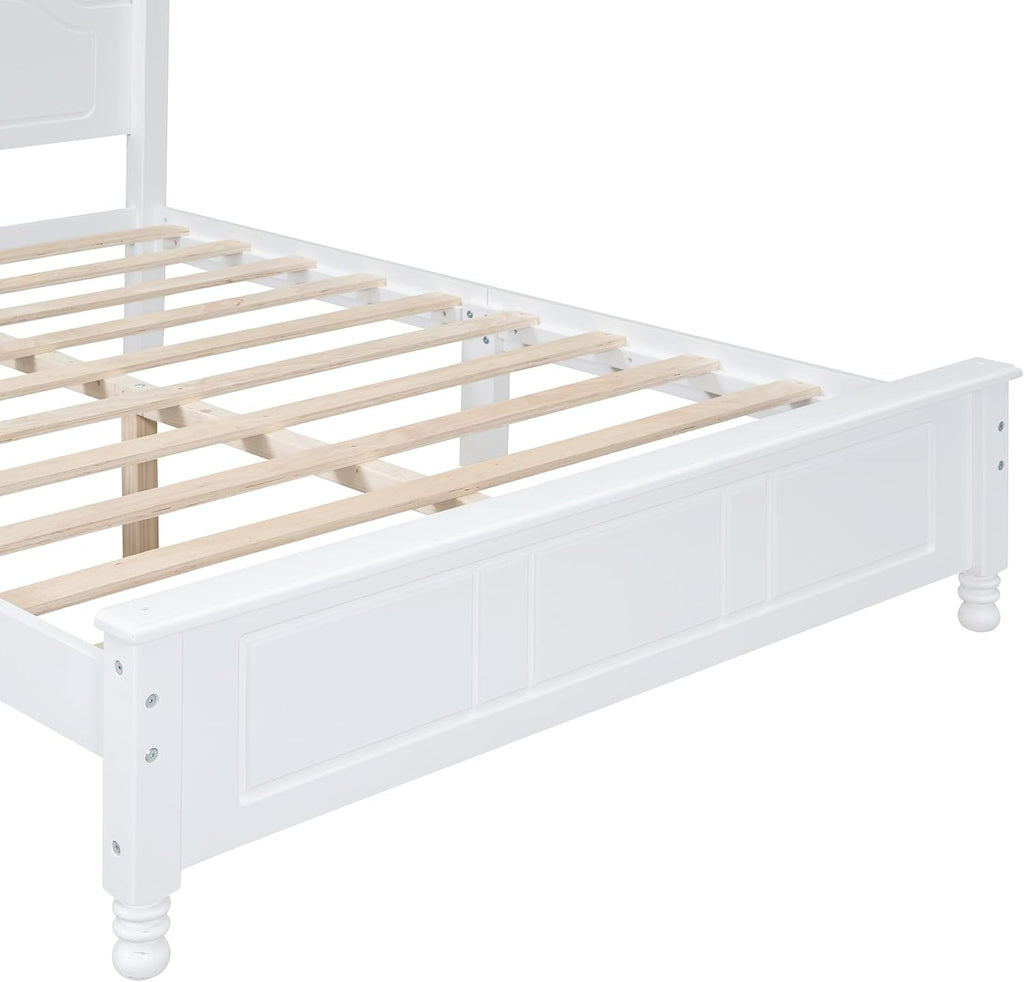 Harper & Bright Designs Full Size Mid Century Modern Bed Frame, Wooden Platform Bed with Retro Wave Headboard and Underbed Storage for Living Room, Classic Vintage Design, White