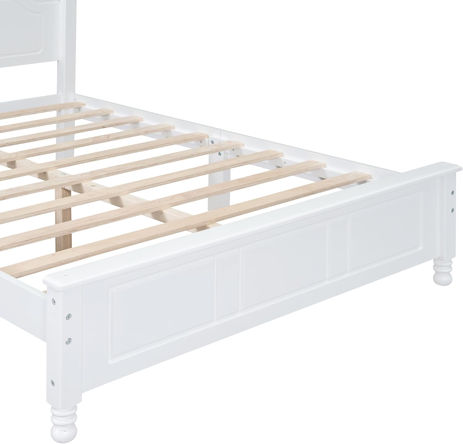 Harper & Bright Designs Full Size Mid Century Modern Bed Frame, Wooden Platform Bed with Retro Wave Headboard and Underbed Storage for Living Room, Classic Vintage Design, White