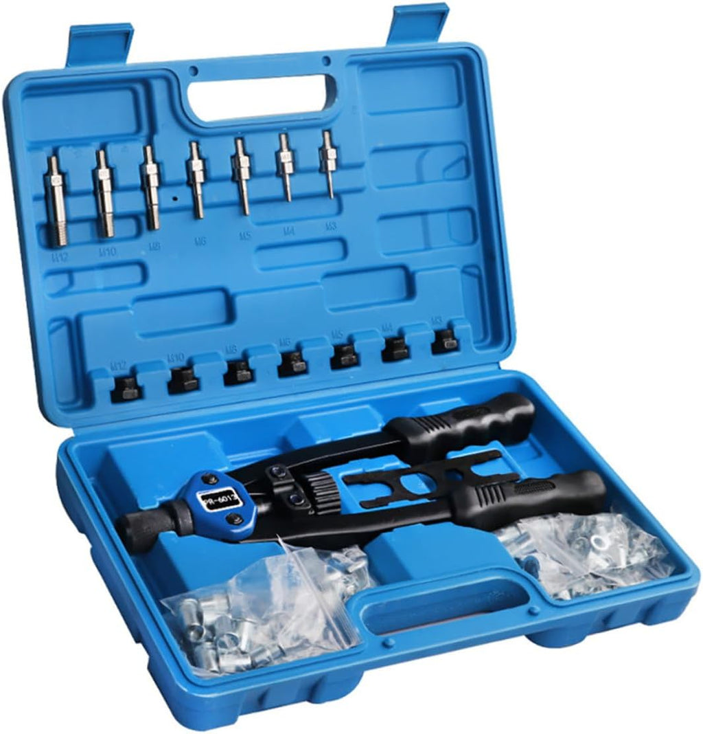 SHINEOFI 140pcs Manual Rivet Nut Tool Kit M3 to 12mm Threaded Insert Setter with Portable Plastic Case for Automotive Repair and Workshop Use