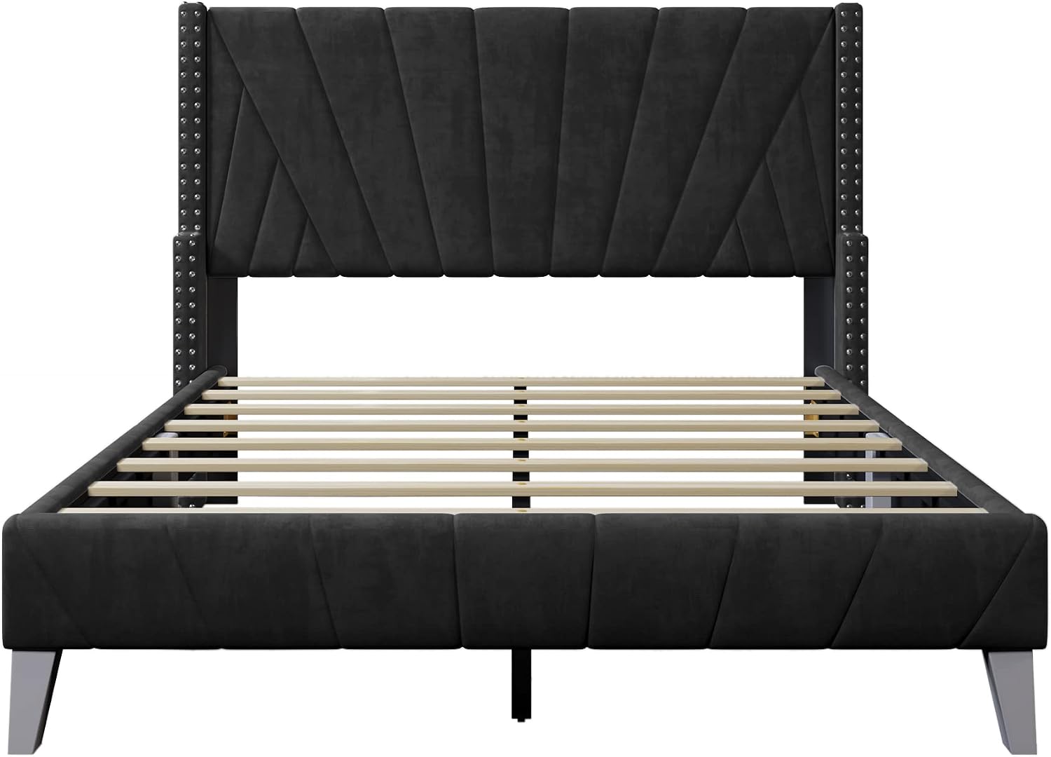 3 Pieces Velvet Bedroom Set with Full Upholstered Bed and Two Nightstand, Contemporary Furniture Set for Bedroom Living Room (Black+3 Pieces+Full)