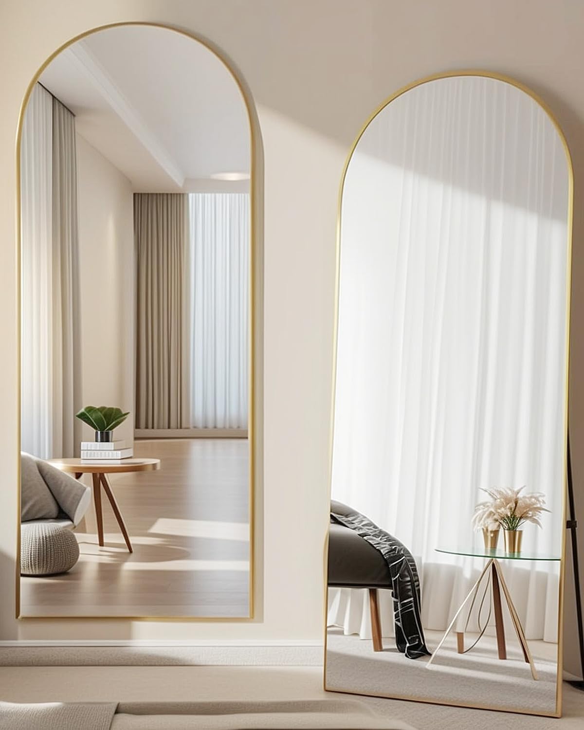 NEARBYSD Arched Full Length Mirror77 x38 Full Body Floor Mirror Standing Hanging or Leaning Wall, Arch Wall Mirror with Stand Aluminum Alloy Frame for Bedroom Cloakroom Gold