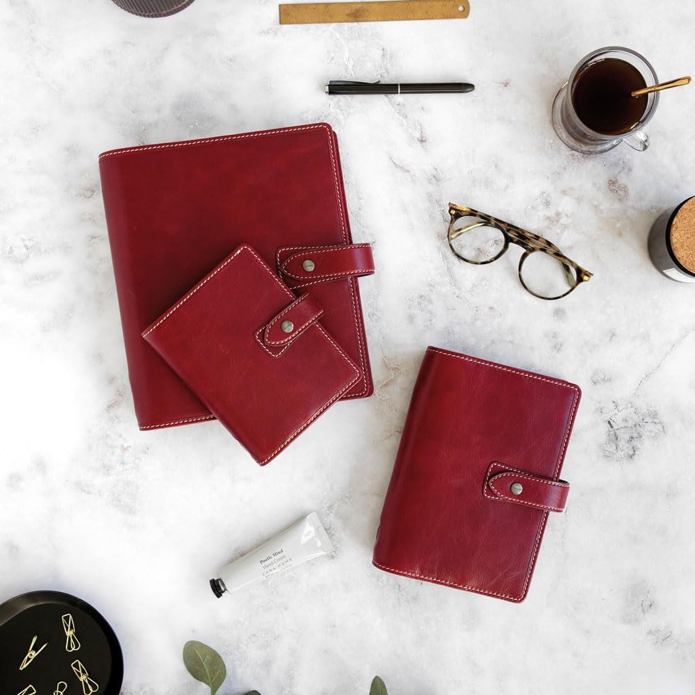 Filofax Malden Organizer, A5 Size, Burgundy - Tactile, Full-Grain Buffalo Leather, Six Rings, Cotton Cream Week-to-View Calendar Diary, Multilingual, 2025 (C021703-25)