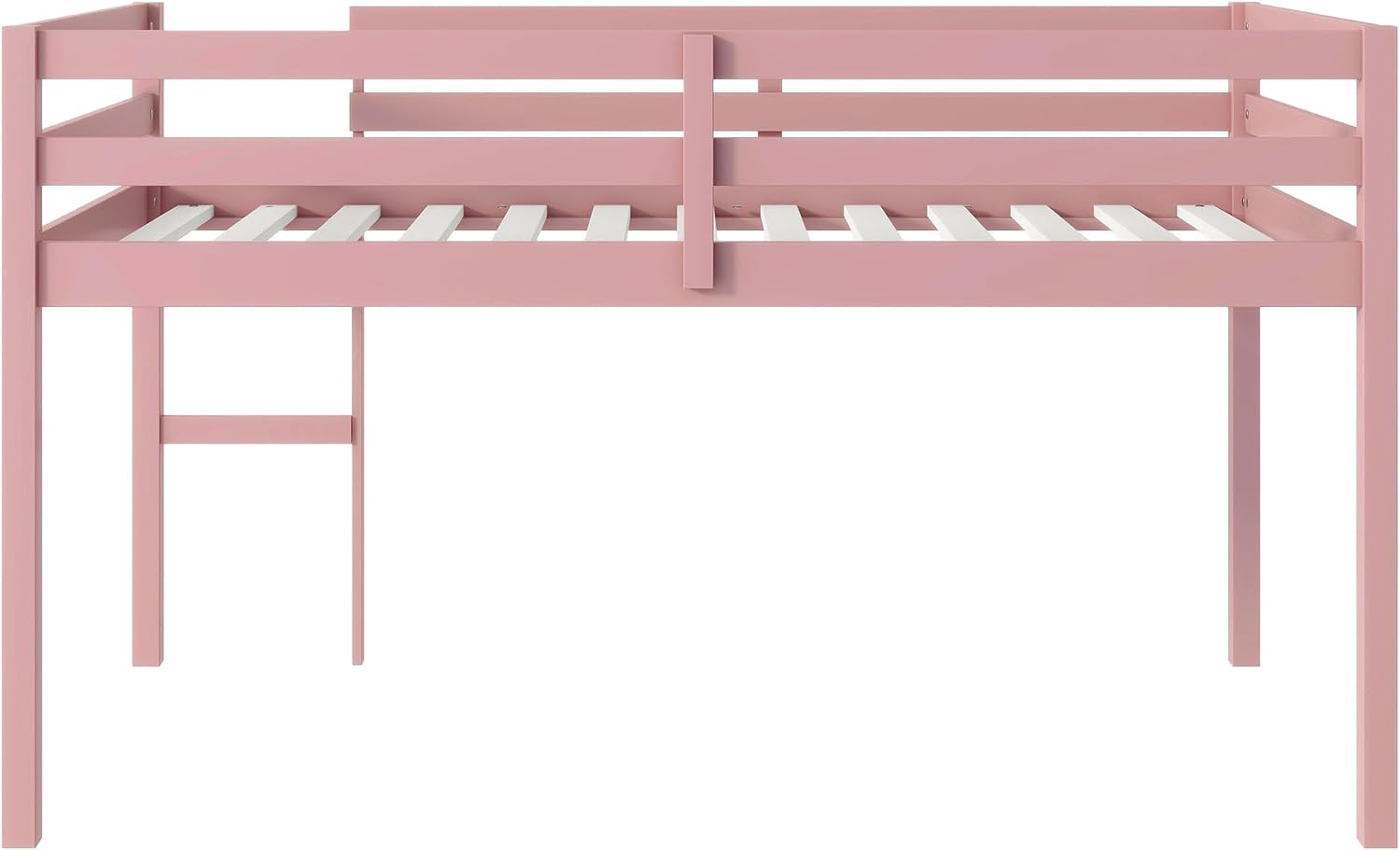 JIVOIT Twin Size Loft Bed with Ladder, Solid Rubber Wooden Low Height Loft Bed, Bed Platform of Strengthened Slats, No Box Spring Needed (Pink//14)
