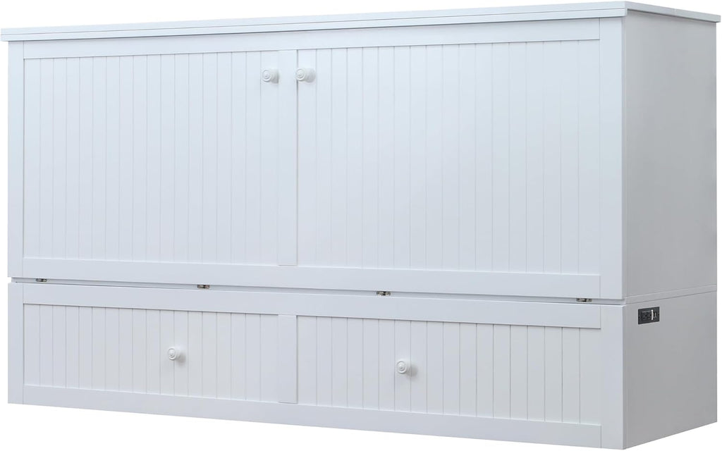 Mega Solutions Murphybedz Tuscany Murphy Cabinet Chest Bed with Charging Station 6 Inch (White, King)
