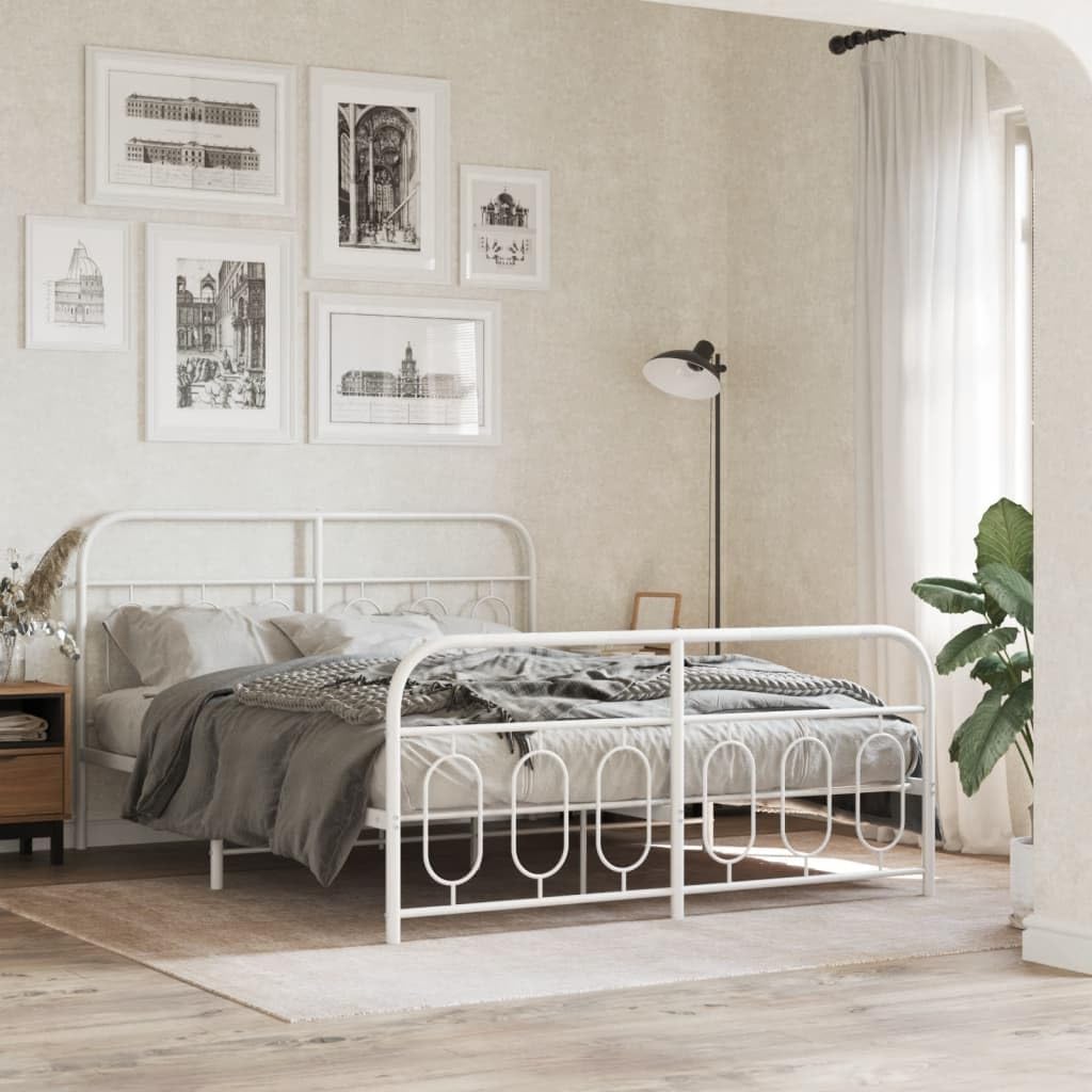 White King Size Metal Bed Frame with Platform Storage, Sturdy Steel Construction and Modern Rectangular Design for Bedroom, Easy Assembly with Screwdriver, Supports Two