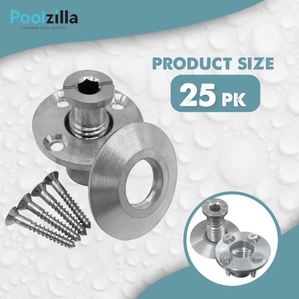 Poolzilla Pool Safety Cover Stainless Steel Anchor with Collar for Wood Decks - 25 Pack - Universal Fit