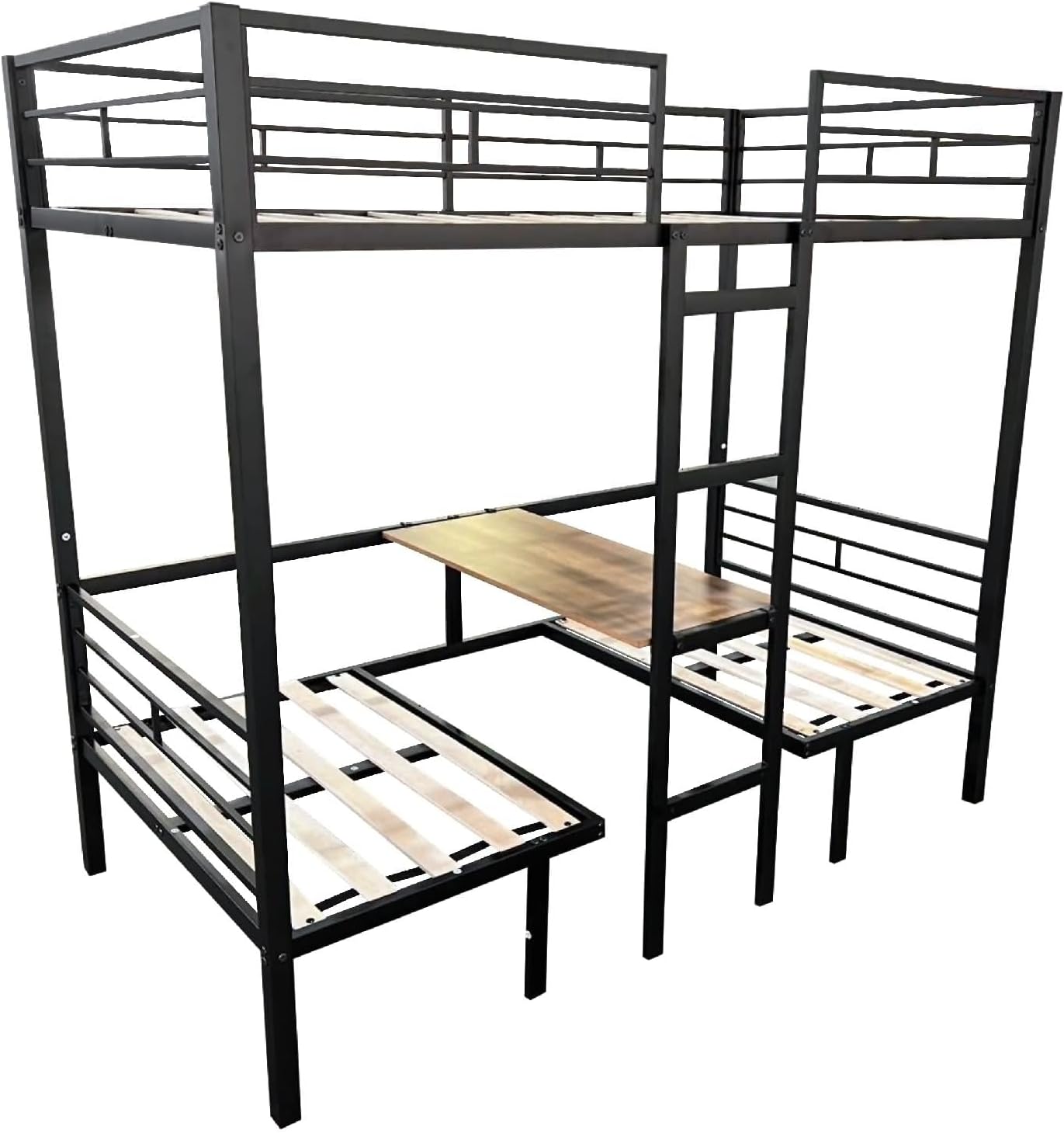 Black Bed Frame, Bed Frame for Adults Full Over Full with Table Set Transformable Steel 77.95' L x 56.3' W x 68.9' H