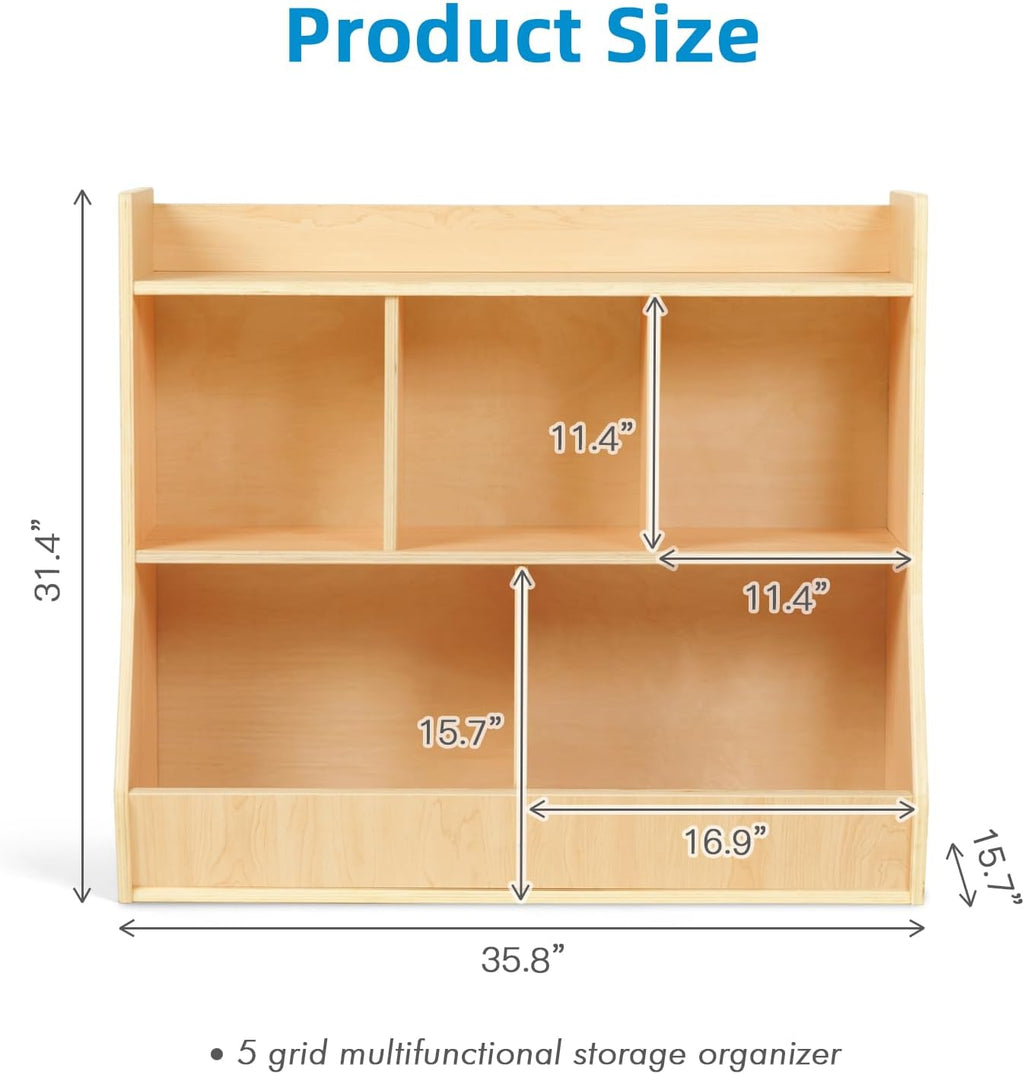 OOOK Montessori Toy Shelf, Toy Storage Shelves, Wooden Storage Cabinet, 5 Cubby Children Bookcase, Kids Bookshelf for Playroom, Nursery, Daycare, Preschool, Classroom Furniture