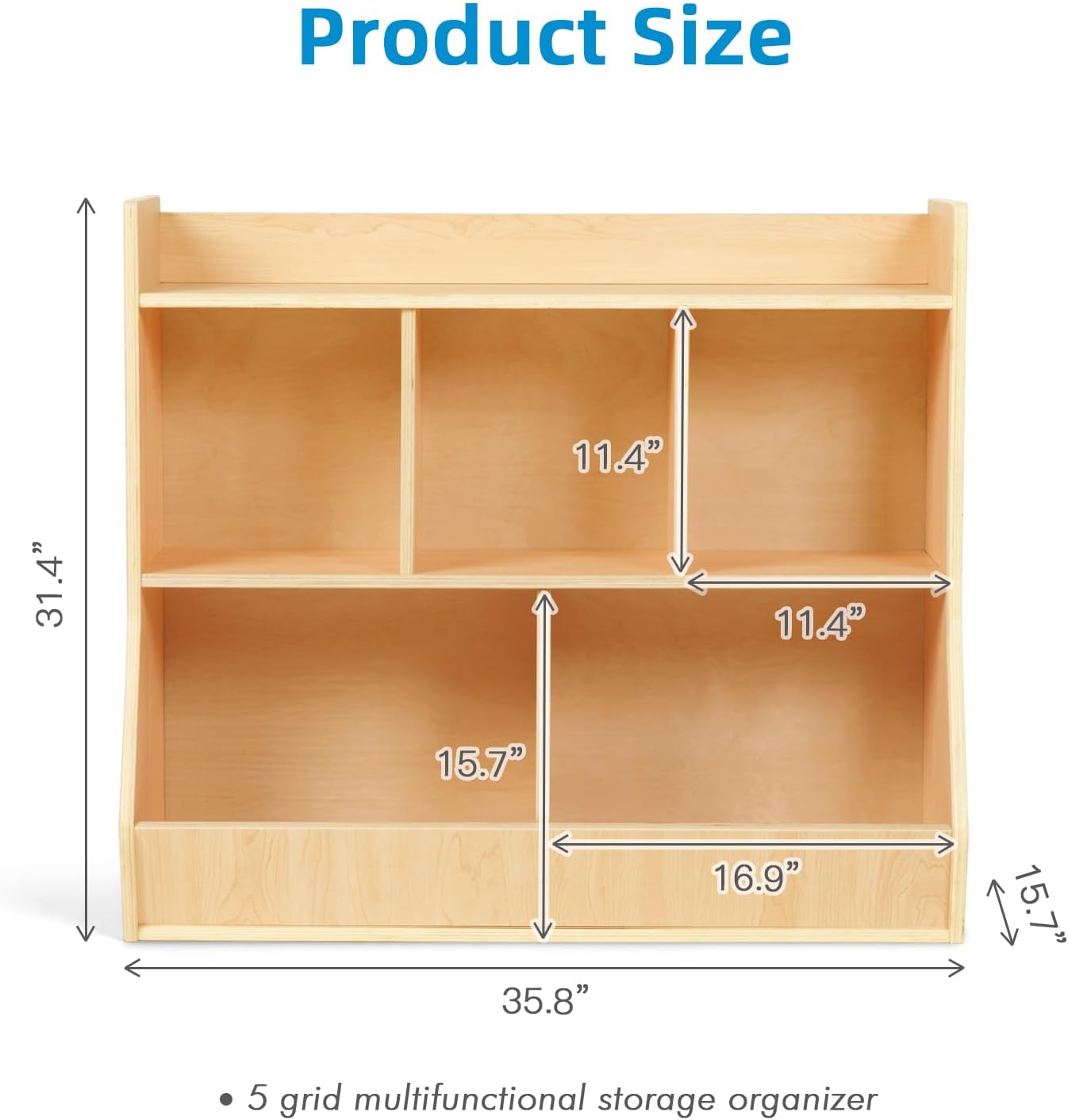 OOOK Montessori Toy Shelf, Toy Storage Shelves, Wooden Storage Cabinet, 5 Cubby Children Bookcase, Kids Bookshelf for Playroom, Nursery, Daycare, Preschool, Classroom Furniture