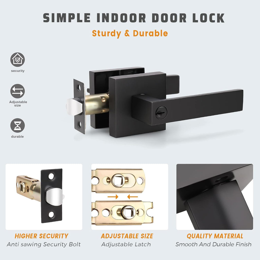 KNOBWELL 5 Pack Heavy Duty Entrance Door Lever Handle(for Office/Front Door), Left/Right Handing, Keyed Alike Black Doorknobs, Matte Black 2.13 lb One Lever