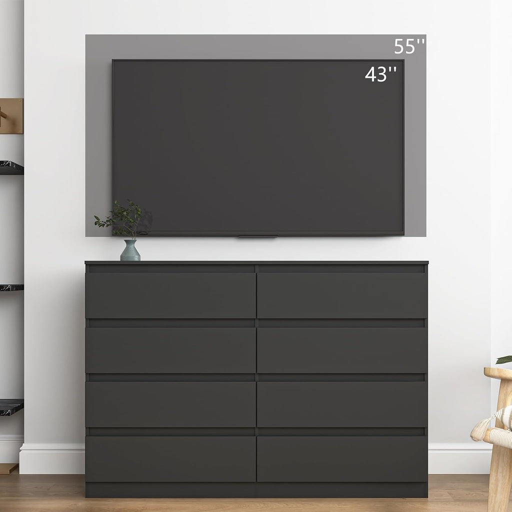 Black 8 Drawer Dresser for Bedroom,Modern Large Dresser with Deep Drawer,Wide Storage Chest of Drawer, Bedroom Storage Furniture Drawers for Bedroom