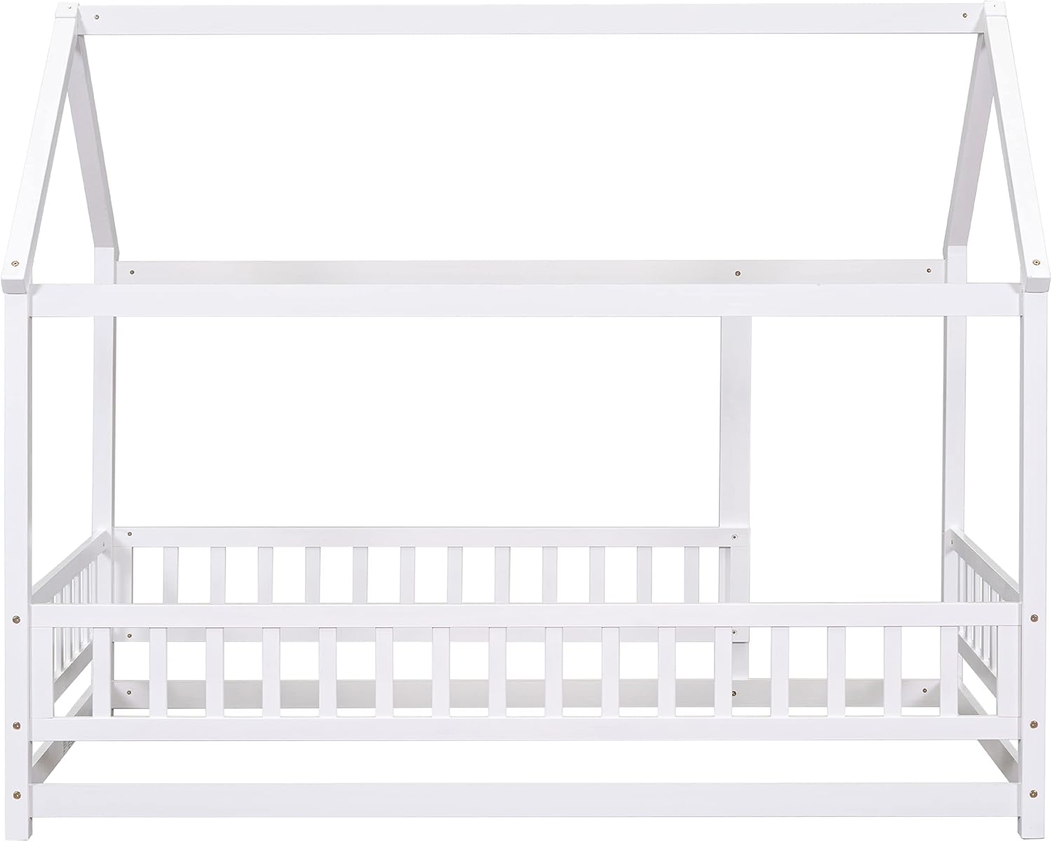 Bellemave Twin Size House Floor Bed,Wooden Montessori Bed with Fence and Roof for Kids,Twin Bed Frame for Boys,Girls(Twin,White)