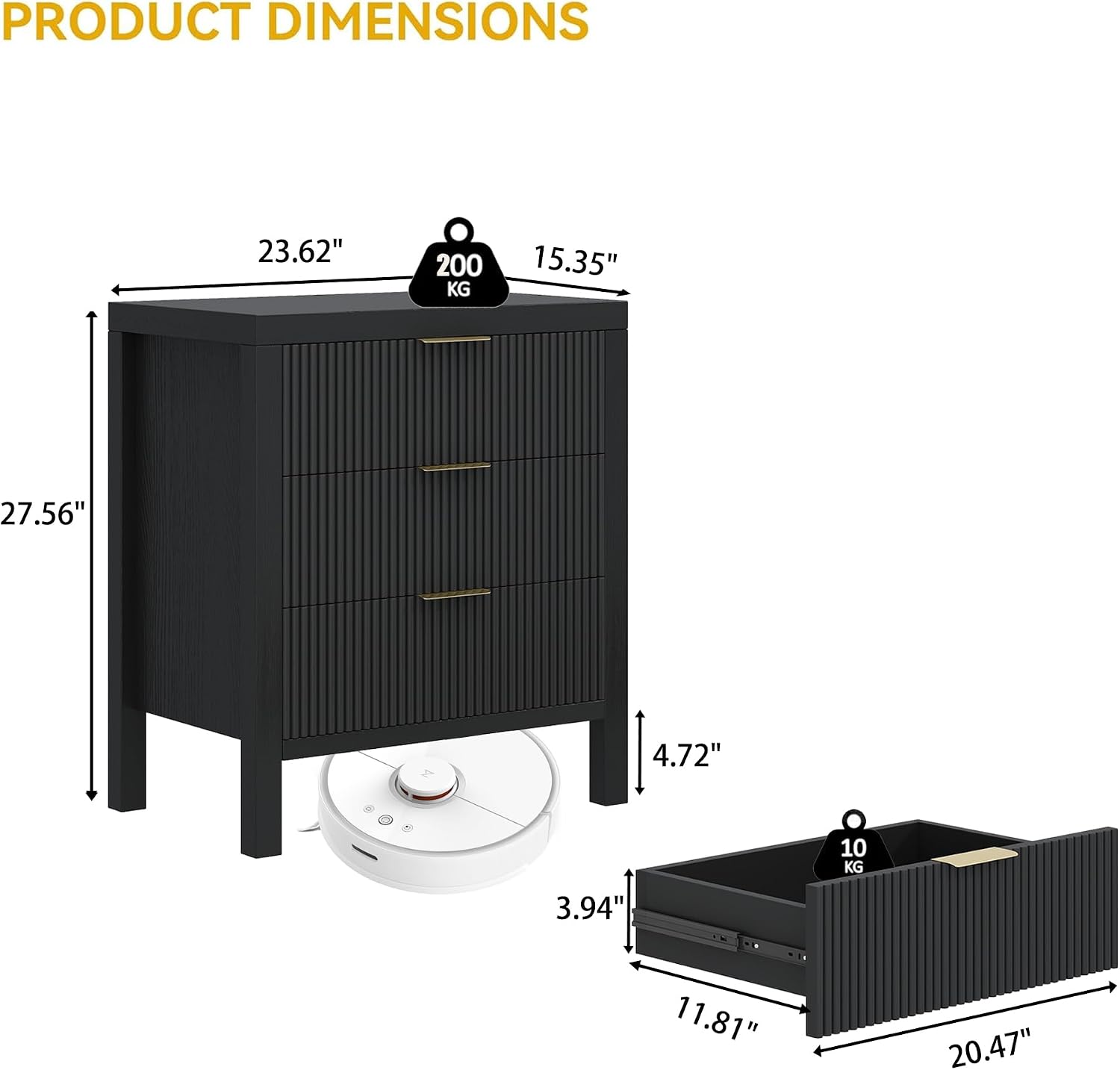 Nightstand Set of 2, Dresser and Nightstand Sets, Bedside Tables, Mid Century Nightstands with 6 Wide Drawers for Bedroom, Kids' Room, Hallway, (Black X 2)