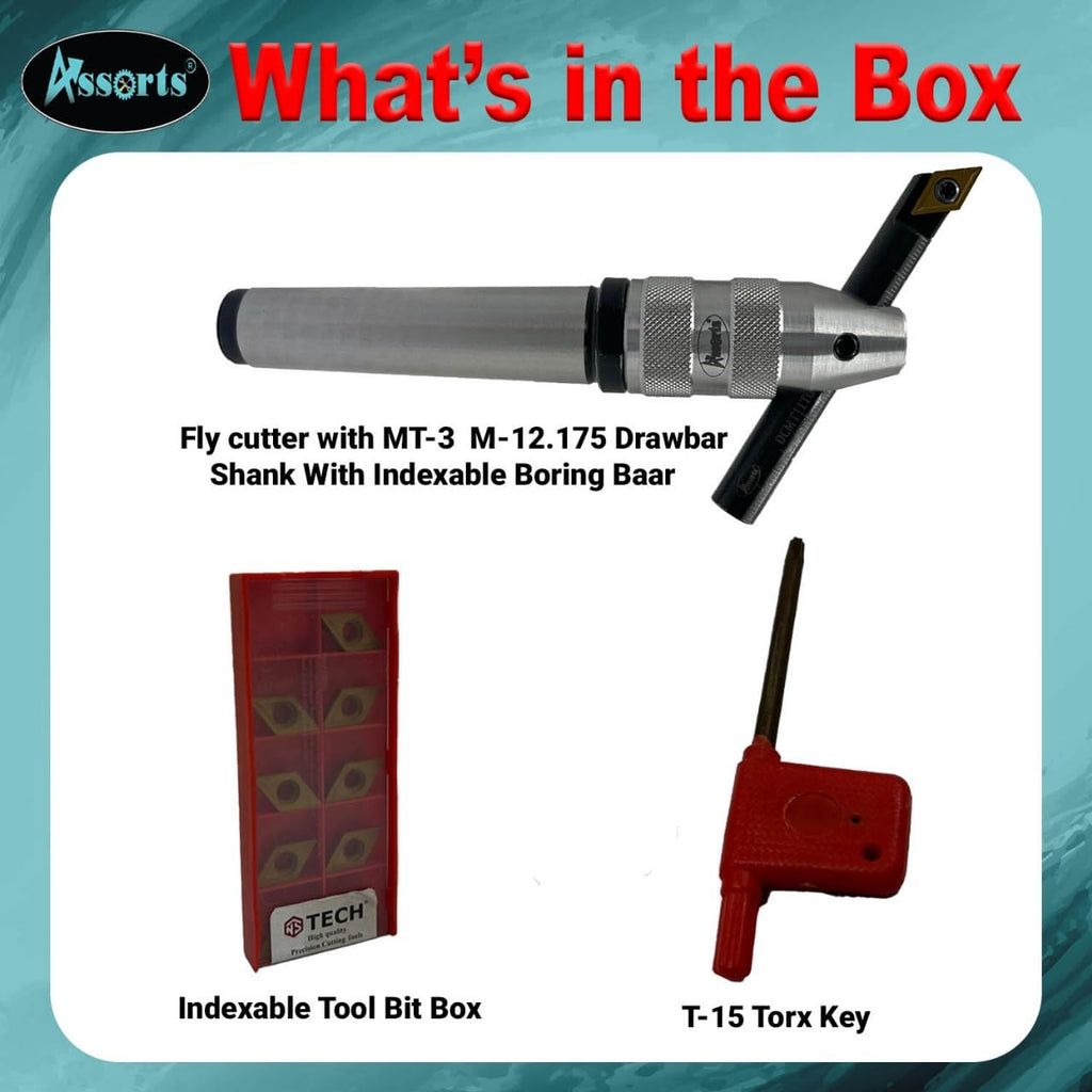 New Developed Fly Cutter with MT3 Shank & Indexable Boring Bar – Includes 10 PCS DCMT 11T304 Inserts, T-15 Key & Plastic Case | Perfect for Facing & Boring | Watch Video for Details