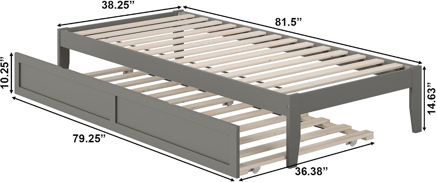 AFI Colorado Twin XL Size Platform Bed with Twin XL Trundle and Charging Station in Grey