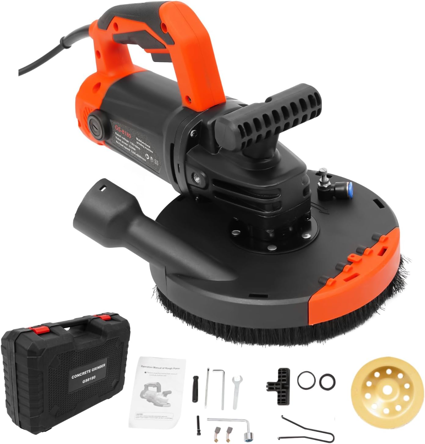 Concrete Grinder, 7' Grinding Wheel Angle Grinder Kit with Dust Shroud, 2200W Floor Grinde Tile Adhesive Removal Machine for Grinding Cement Walls, Floors, Roofs