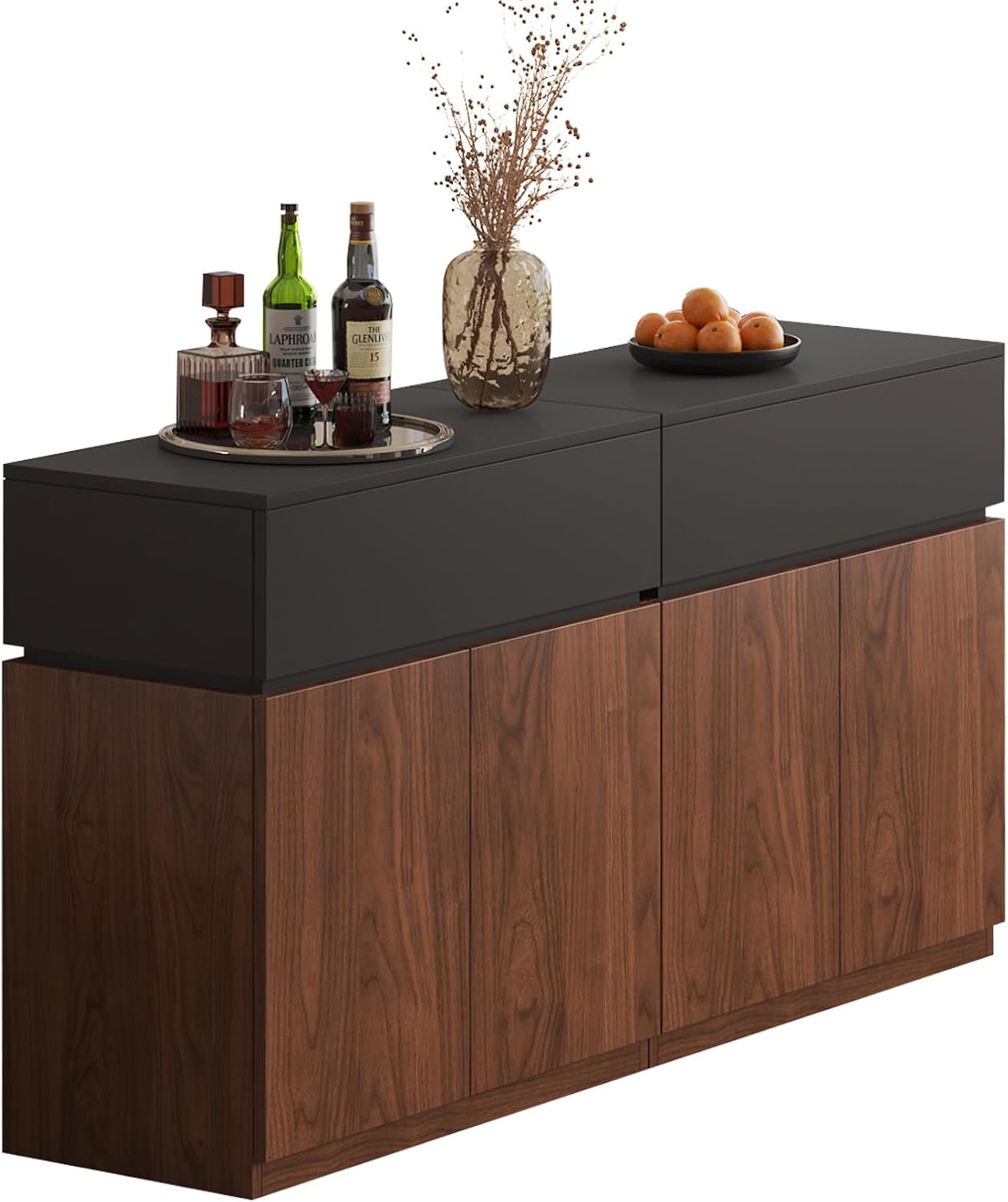 63' Mid-Century Modern Buffet Cabinet Sideboard with Storage, Credenza with Drawers & Doors, Adjustable Shelves & Thickened Back Panel, Coffee Bar Console Table for Dining Room Living Room Kitchen