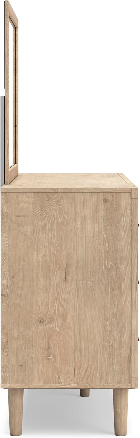 Signature Design by Ashley Cielden French Country 6-Drawer Dresser and Mirror with Safety Stop, Light Brown