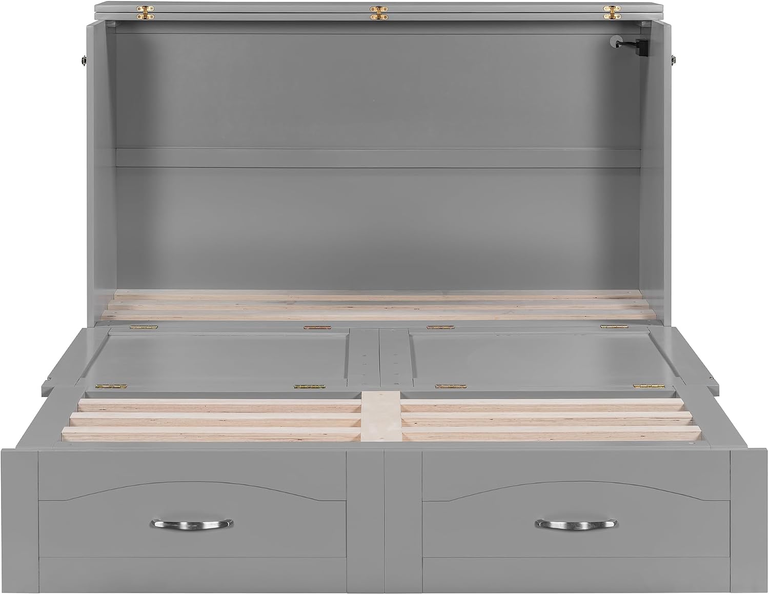 Full Size Murphy Wall Bed with Drawer and a Set of Sockets & USB Ports,Modern Bed Frame with Pulley Structure Design for Kids Teen Girls Boys Adults Bedroom Furniture (Gray-46, Full)