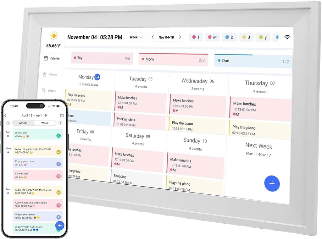PUSOKEI 15.6 Inch Smart Digital Calendar, Touchscreen Wall Mounted WiFi Enabled Family Planner with Full HD 1080P Display, for Outlook Sync and Digital Photo Frame (US Plug)