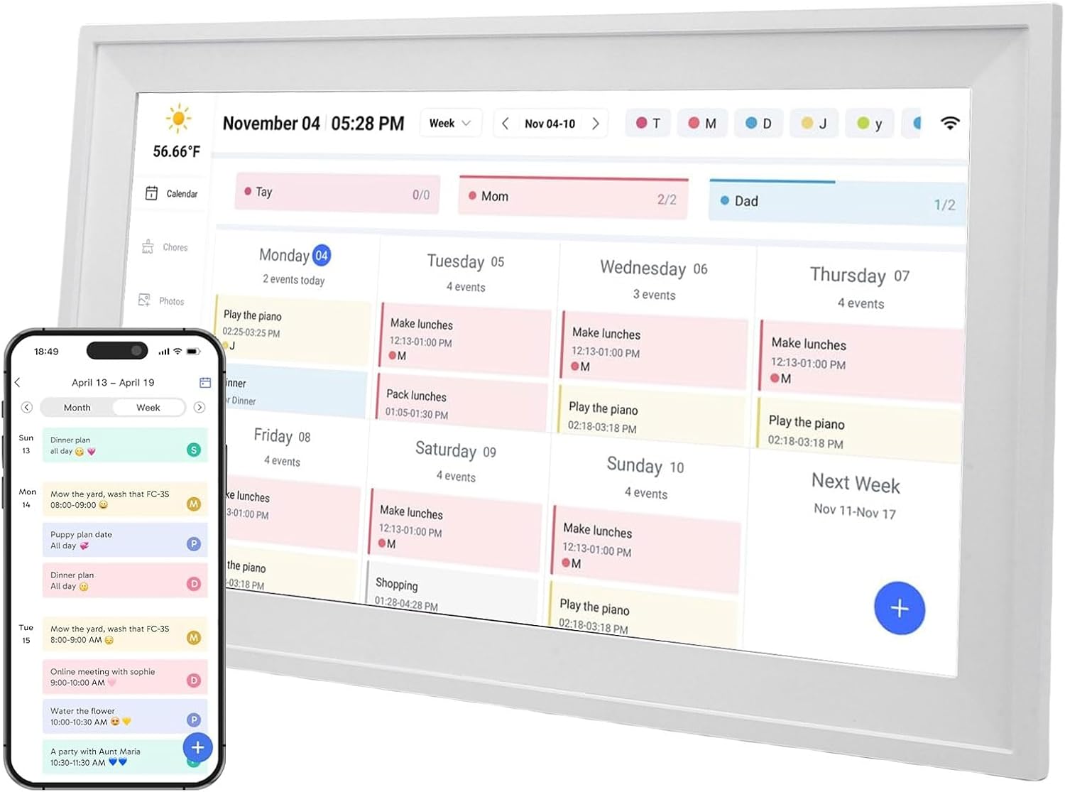 PUSOKEI 15.6 Inch Smart Digital Calendar, Touchscreen Wall Mounted WiFi Enabled Family Planner with Full HD 1080P Display, for Outlook Sync and Digital Photo Frame (US Plug)