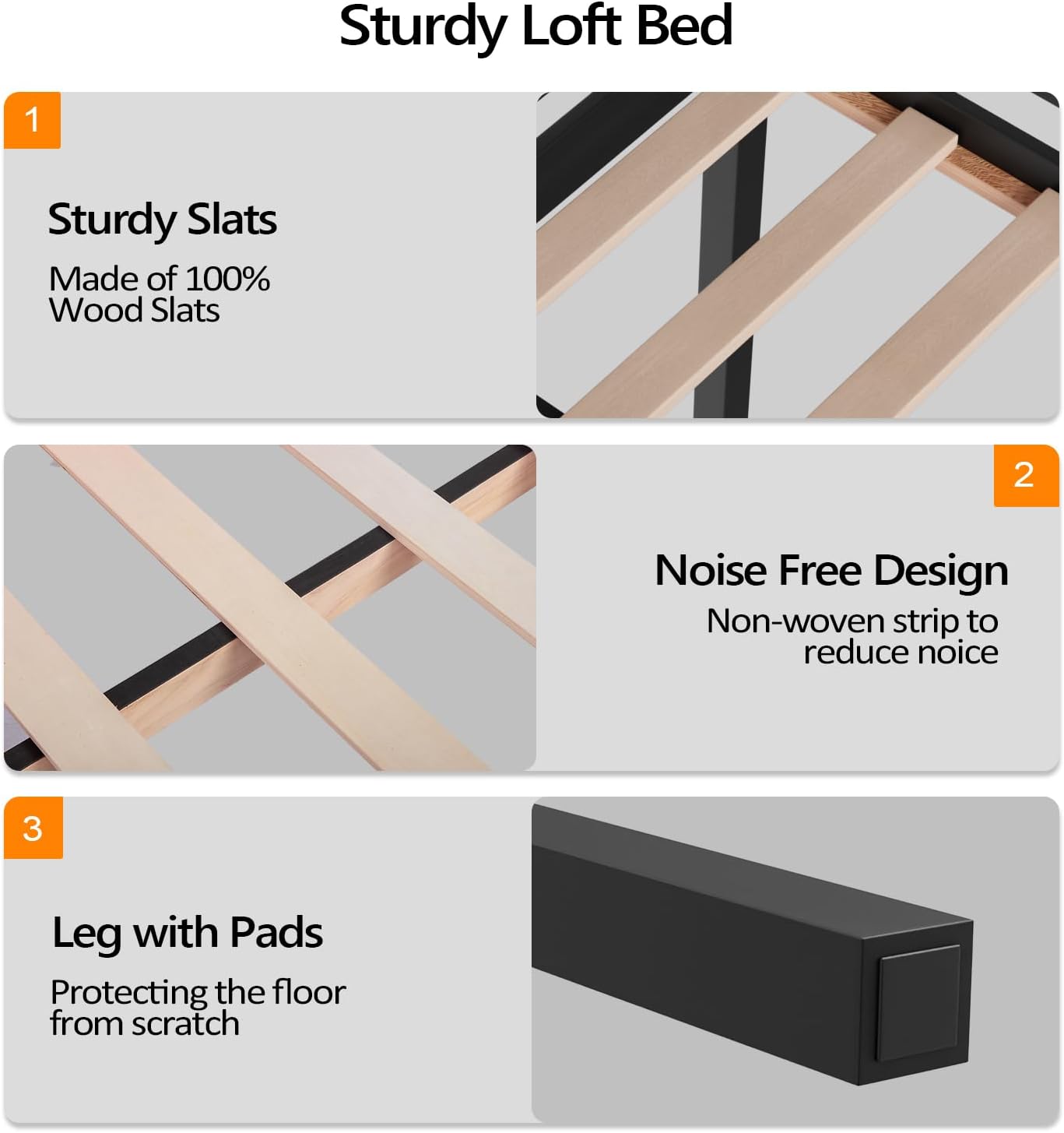 VINGLI 47'' Tall Junior Low Loft Bed with Stairs, Wood Loft Bed Twin Size for Adults, Kids and Young Teens, No Box Spring Required,Wood Slat Support, Black
