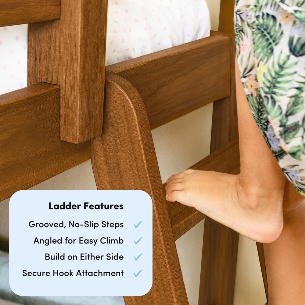 Max & Lily Bunk Bed Twin Over Full Size with Ladder, Solid Wood Platform Bed Frame with Ladder for Kids, 14' Safety Guardrails, Easy Assembly, No Box Spring Needed, Pecan
