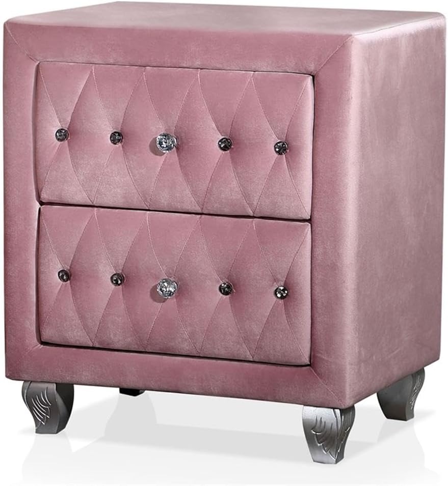 Furniture of America FOA Gijit 3-Piece Pink Fabric Wingback Bedroom Set - Full + 2 Nightstands