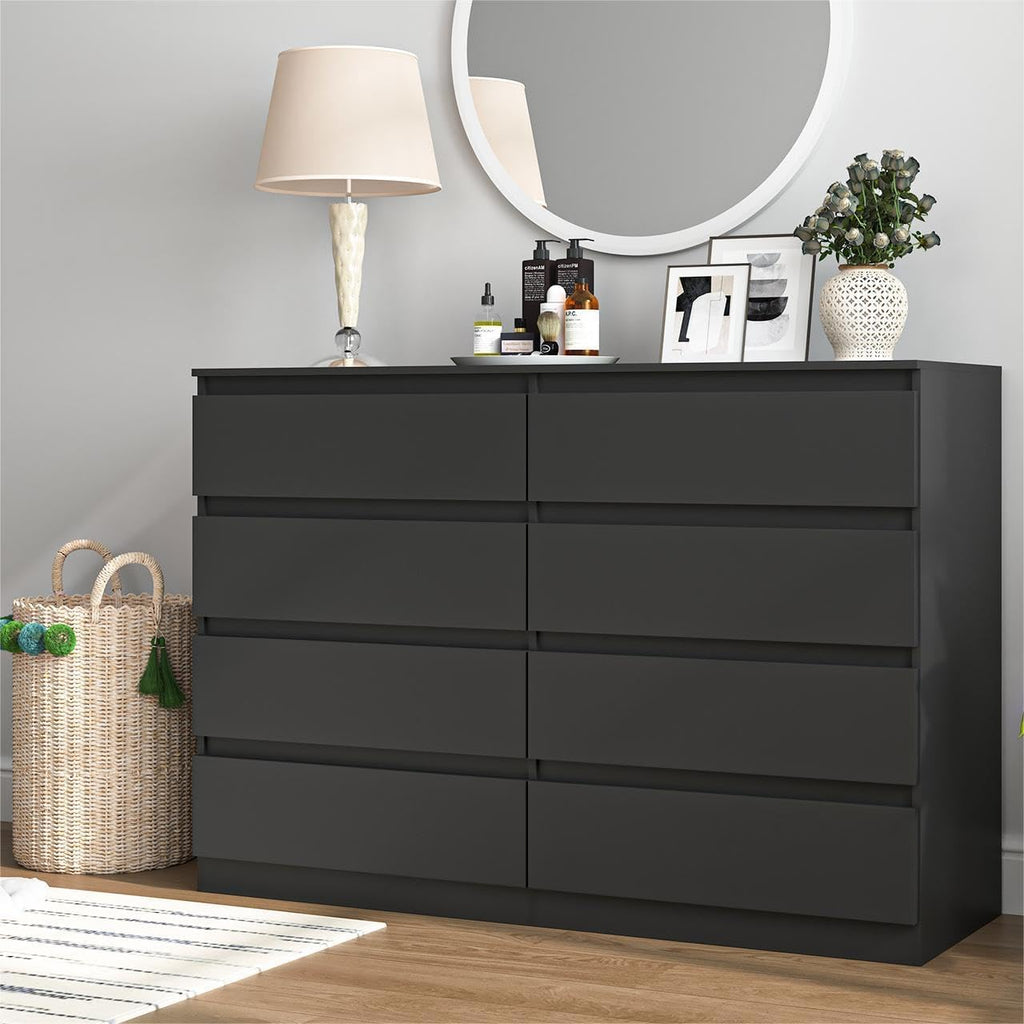 Black 8 Drawer Dresser for Bedroom,Modern Large Dresser with Deep Drawer,Wide Storage Chest of Drawer, Bedroom Storage Furniture Drawers for Bedroom