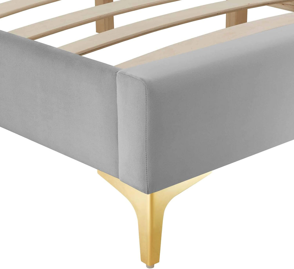 Modway MOD-6305-LGR Sutton Twin Performance Velvet Bed Frame, Light Gray