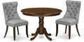 East West Furniture HLDA3-MAH-27 3 Piece Dining Set Consists of a Round Kitchen Table with Pedestal and 2 Polyester Fabric Upholstered Parson Chairs, 42x42 Inch, Mahogany