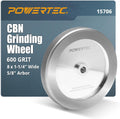 POWERTEC CBN Grinding Wheel 8 Inch 600 Grit, 1-1/4' Wide, 5/8' Arbor – 4-in-1 CBN Sharpening Wheel with 1/4' Radius Edge and Side Face for Bench Grinder (15706)