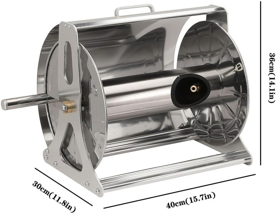 Portable Stainless Steel Garden Hose Reel Cart for Watering Lawns, Watering Car Wash Water Pipe Storage Rack - Holds Up to 229Ft 1/2 Inch