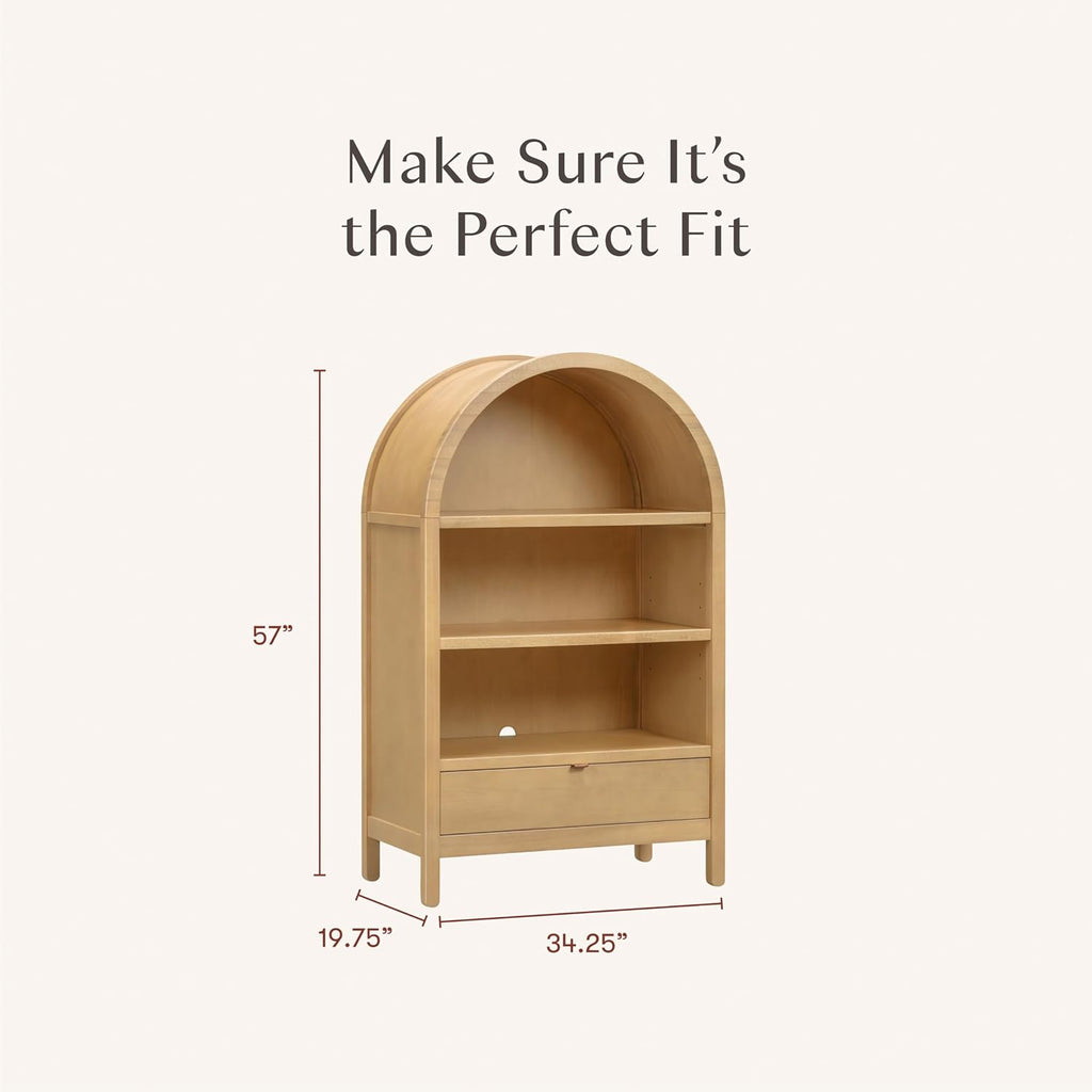 Babyletto Bondi Bookcase | Space-Saving Storage for Small Rooms, Kids Bedroom & Living Room | GREENGUARD Gold Certified Book Case | Assembled Wooden Book Shelf with Adjustable Shelf & Drawer - Honey