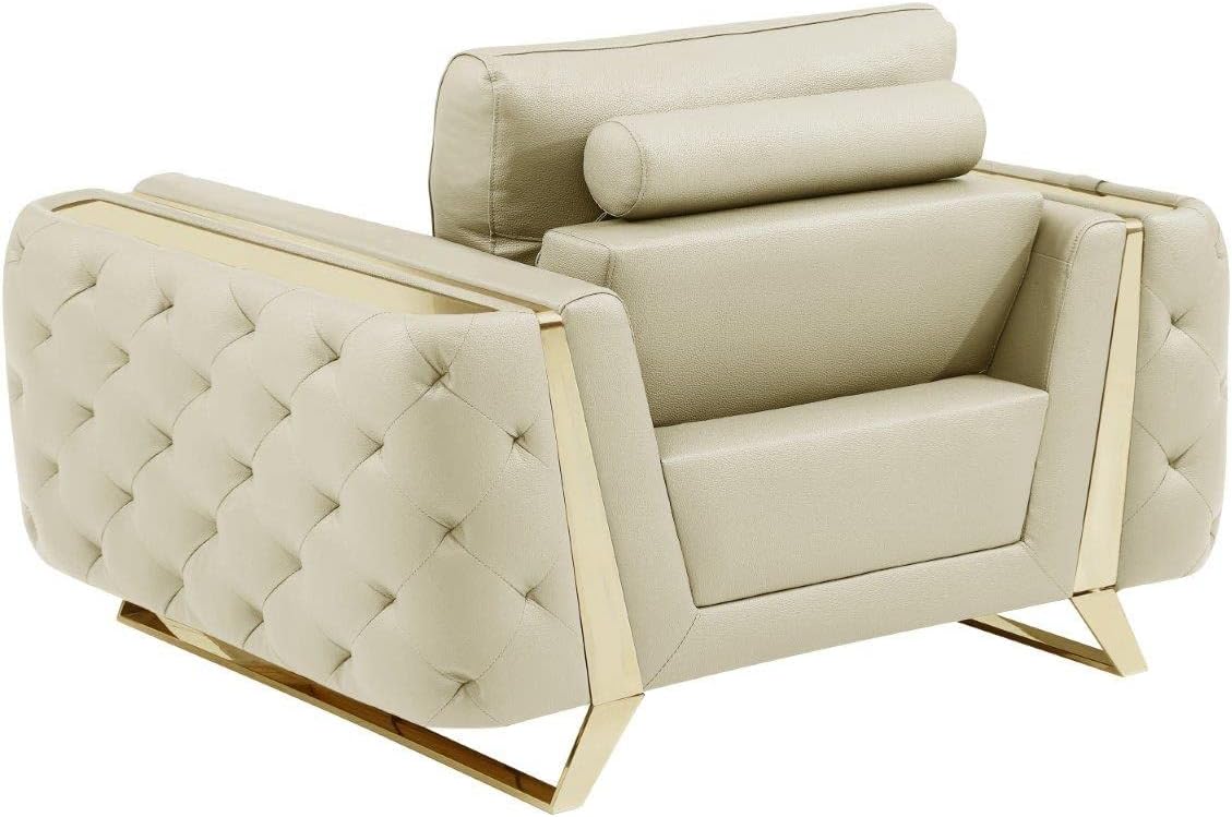 Blackjack Furniture Reggio Collection Full Grain Italian Leather Sofas for Living Room with Brazilian Wood Frame and Stainless Steel Legs, 3-Piece Set, Sofa, Loveseat, and Chair, Beige