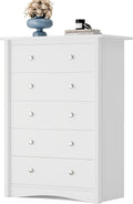 YESHOMY Tall Dresser for Bedroom with 5 Drawers, Modern Chest of Drawers, Wooden Dressers, TV Stand for Living Room,Closet, Hallway (White)