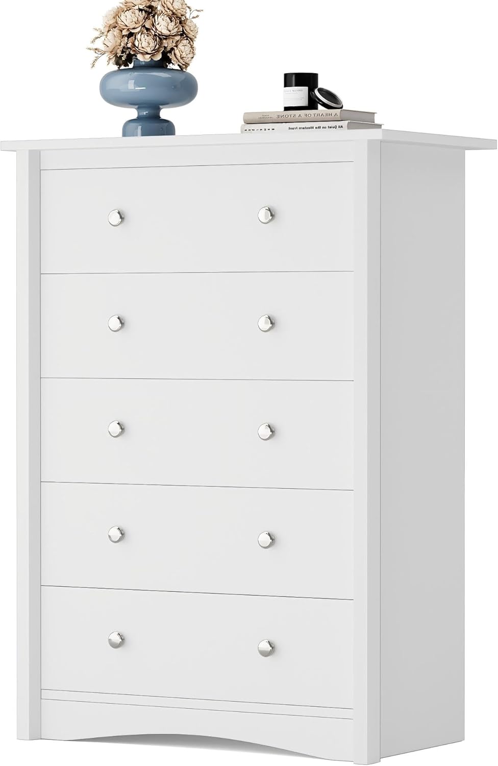 YESHOMY Tall Dresser for Bedroom with 5 Drawers, Modern Chest of Drawers, Wooden Dressers, TV Stand for Living Room,Closet, Hallway (White)