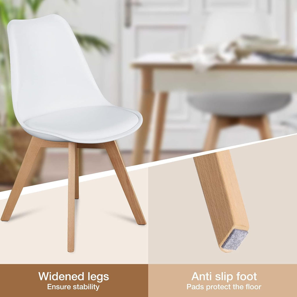 OLIXIS Set of 4 Dining Kitchen Mid-Century Modern Chairs with Wood Legs and PU Leather Cushion for Living Room Bedroom Outdoor Lounge, White