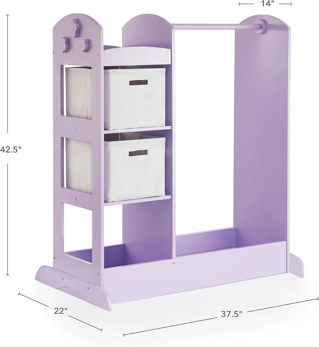 Guidecraft See and Store Dress-up Center – Lavender: Pretend Play Storage Closet with Mirror & Shelves, Armoire for Kids with Bottom Tray - Costume Storage Dresser
