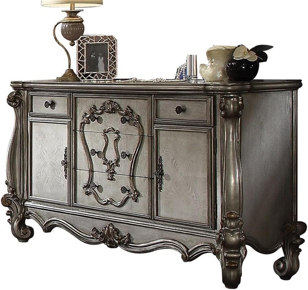 Acme Versailles 5 Drawer Wooden Dresser with 2 Doors in Antique Brown Platinum