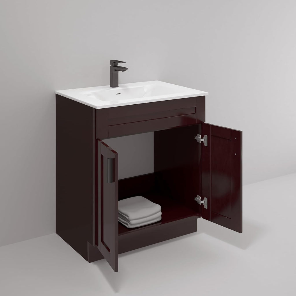 30' Espresso Shaker Bathroom Vanity Base – Ready-to-Assemble Sink Cabinet, Freestanding Bathroom Vanity Base Only, No Top or Sink