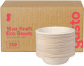 GUSTO [Case of 750 16 oz Heavy-Duty 100% Compostable Kraft Paper Soup Bowls – Eco-Friendly Disposable Sugarcane- Brown Unbleached