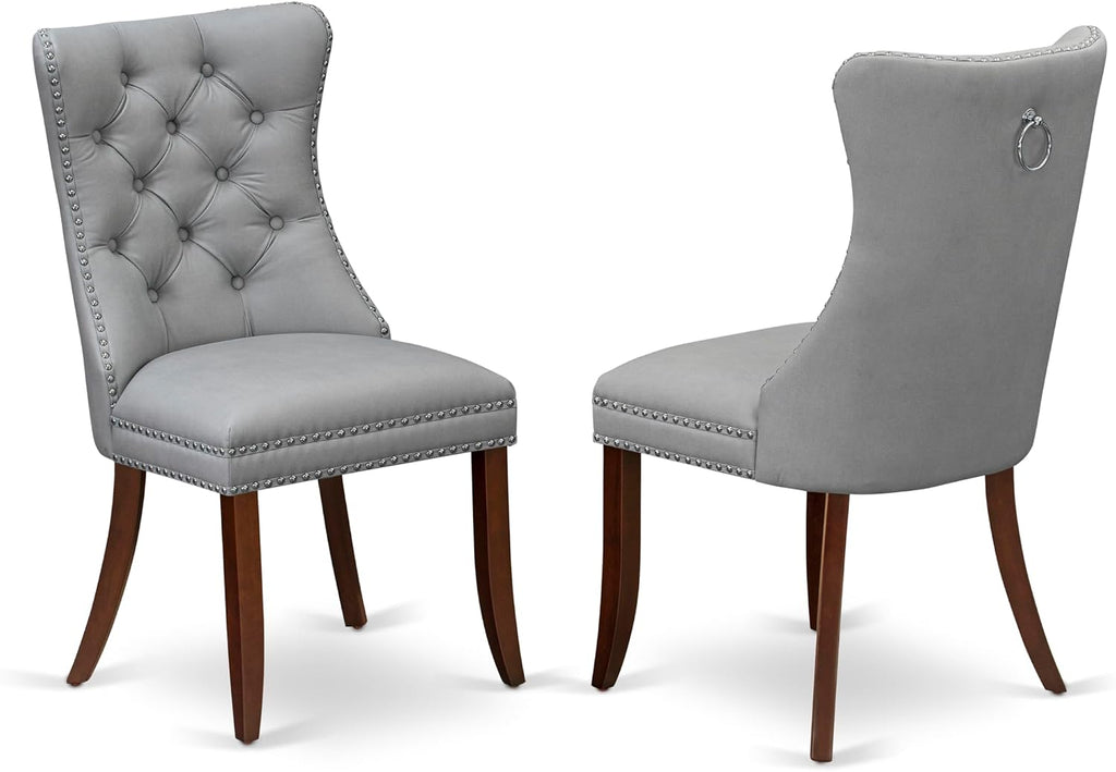 East West Furniture HLDA3-MAH-27 3 Piece Dining Set Consists of a Round Kitchen Table with Pedestal and 2 Polyester Fabric Upholstered Parson Chairs, 42x42 Inch, Mahogany