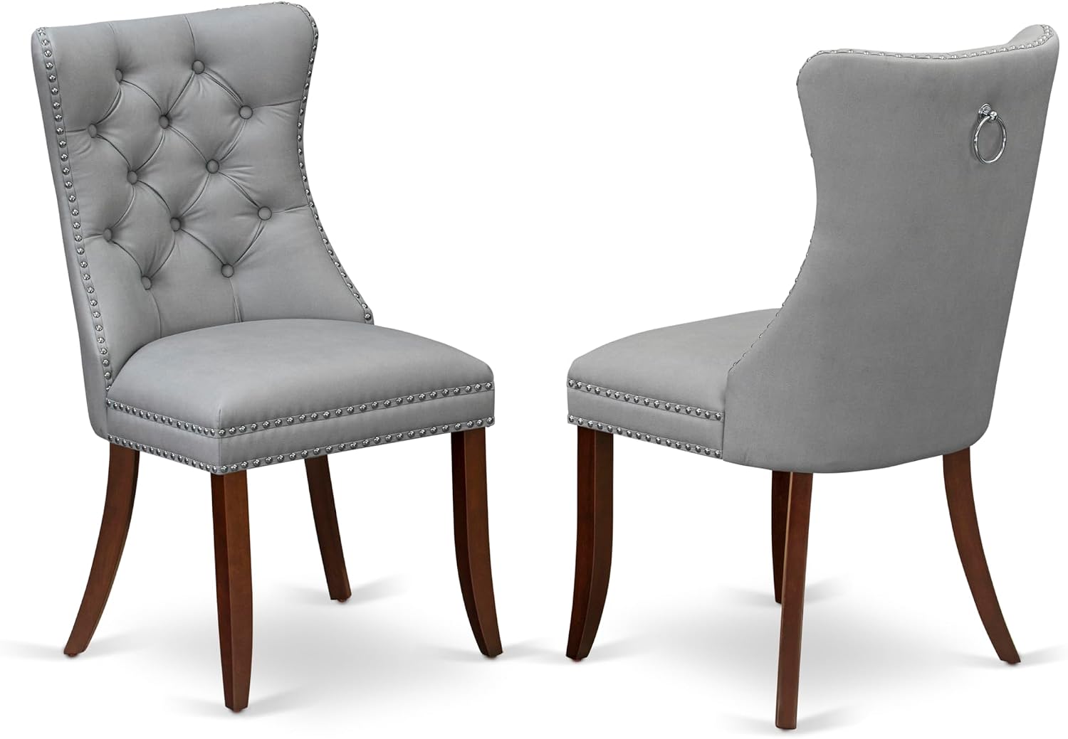 East West Furniture HLDA3-MAH-27 3 Piece Dining Set Consists of a Round Kitchen Table with Pedestal and 2 Polyester Fabric Upholstered Parson Chairs, 42x42 Inch, Mahogany