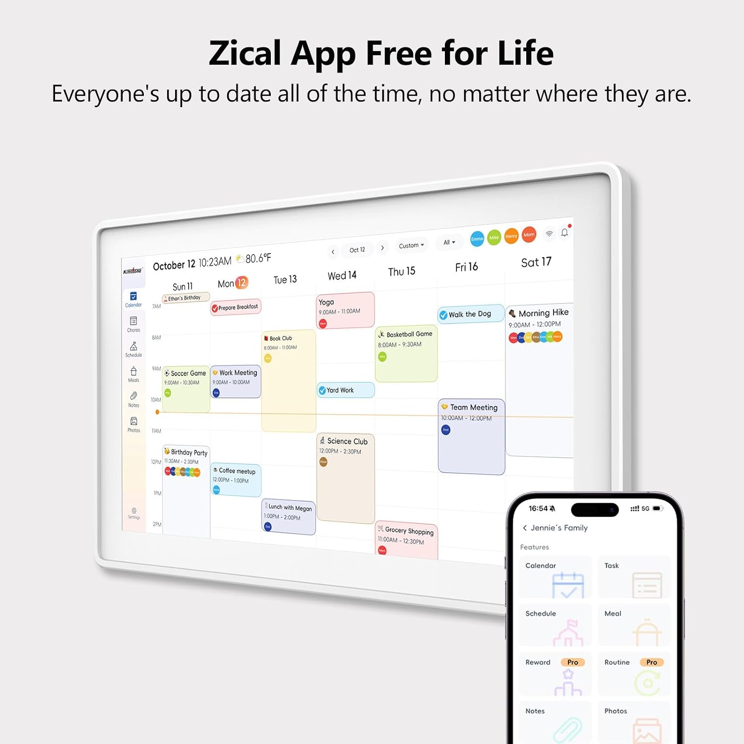 Kinstone Electronic Calendar, 15.6 Inch Wall Planner Smart Digital Calendar | Touchscreen Family Planner with Shared Calendar, Meal Planner, Chore Chart, Digital Photo Frame, Google Calendar Sync