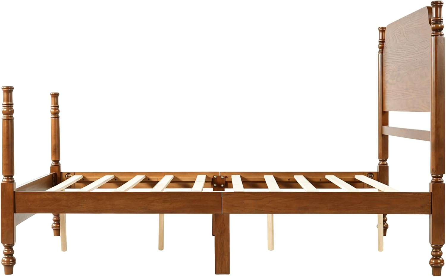 Merax Vintage Wood Spindle Post Bed with Headboard, Full Size Traditional Platform Bed Frame/No Box Spring Needed/Easy Assemble, Light Walnut