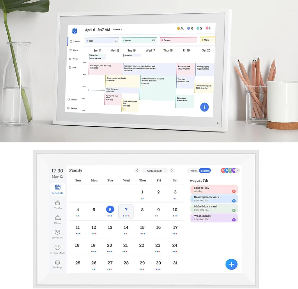 Smart Digital Calendar Planner, 15.6inch Interactive Electronic Desk Calendar HD Touchscreen Chore Chart for Family Seamless Scheduling Home Organization (US Plug (100-240V))