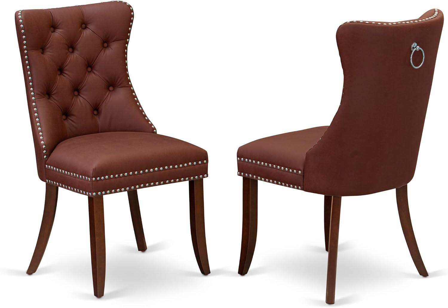 East West Furniture HLDA3-MAH-26 3 Piece Dinette Set Includes a Round Dining Table with Pedestal and 2 Polyester Fabric Upholstered Parson Chairs, 42x42 Inch, Mahogany